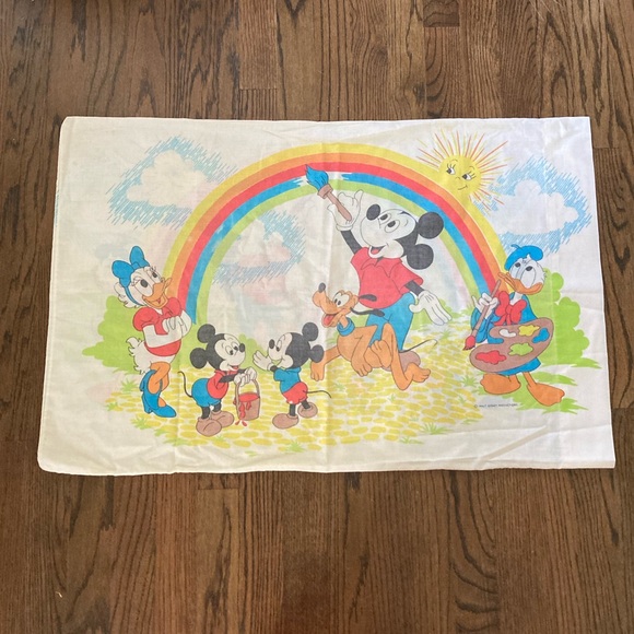 Vintage 80's Disney Mickey Rainbow Standard Pillowcase - Picture 1 of 9